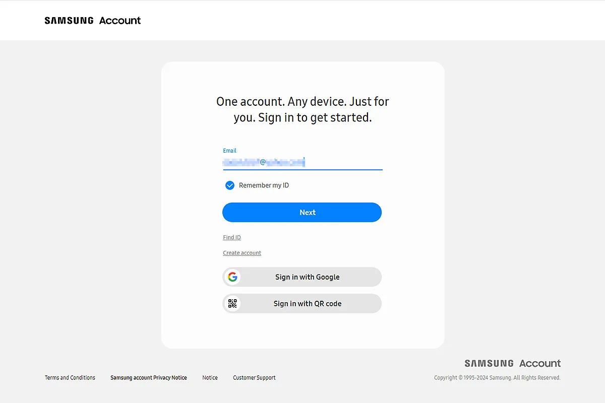 login to samsung account