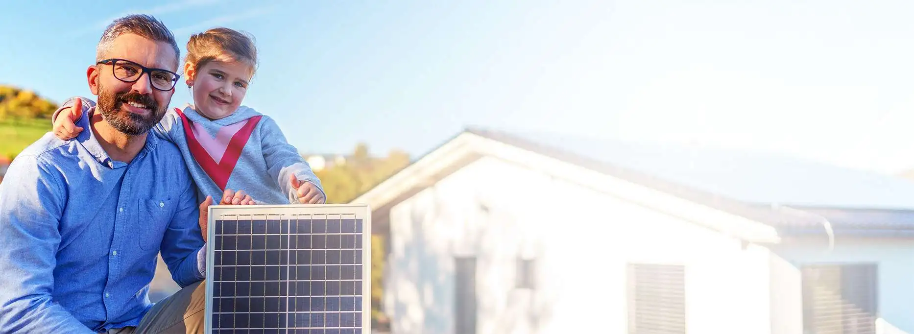 family with solar panel